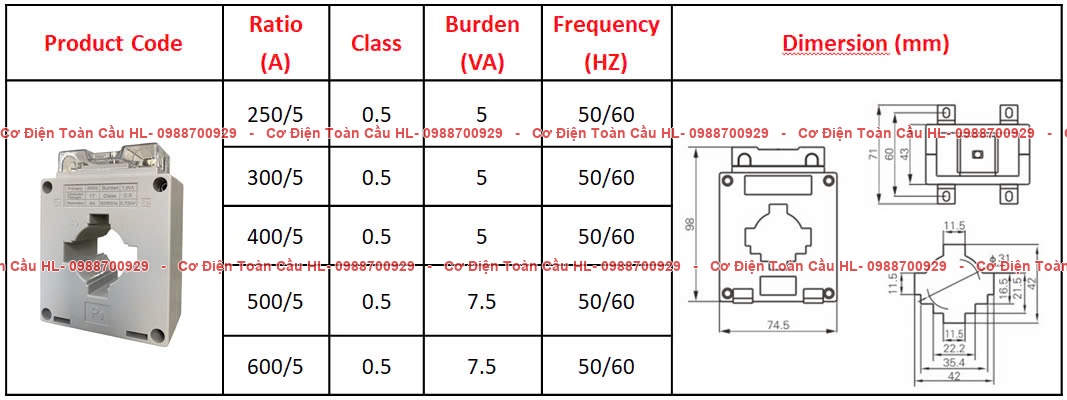 Biến Dòng Hộp Nhựa MCT 400/5A góc nhìn khác