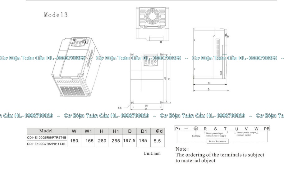 Biến tần DELIXI CDI-E102G5R5/P7R5T4B 3 phase 380V (5.5/7.5KW) góc nhìn khác