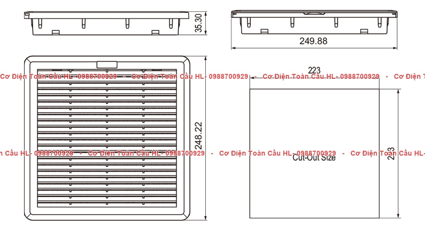 Natural QUẠT GIÓ KÈM LỌC BỤI NTL-SFF250 (223X223mm) góc nhìn khác