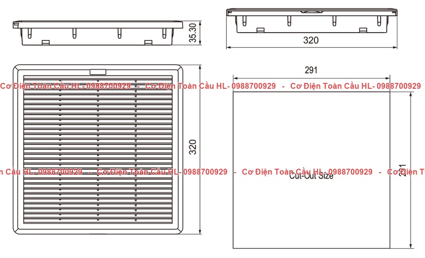 Natural QUẠT GIÓ KÈM LỌC BỤI NTL-SFF322A (291X291mm) góc nhìn khác