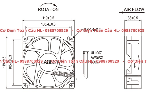 Natural QUẠT HÚT DC12038-48B 48VDC – 120mm góc nhìn khác