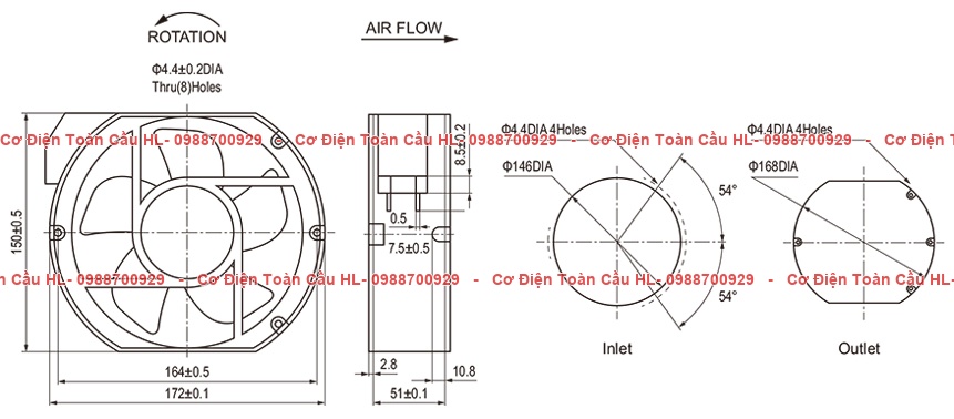 Natural QUẠT HÚT TỦ ĐIỆN NA17050 – 172×150×50mm góc nhìn khác