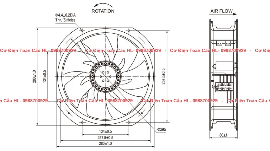 Natural QUẠT HÚT TỦ ĐIỆN NA28080 – 280×280×80mm góc nhìn khác