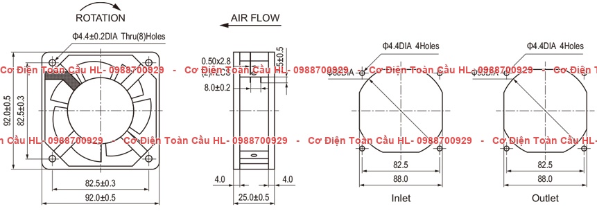 Natural QUẠT HÚT TỦ ĐIỆN NA9225 92X92X25mm góc nhìn khác