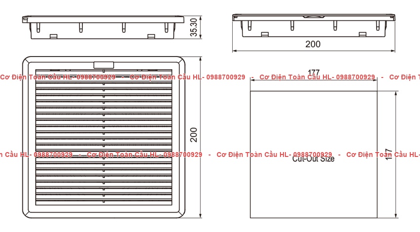 Natural TẤM GIÓ CÓ LỌC BỤI NTL-SF200-S – 200x200x35 mm góc nhìn khác