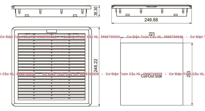 Natural TẤM GIÓ CÓ LỌC BỤI NTL-SF250-S – 248x248x35 mm góc nhìn khác