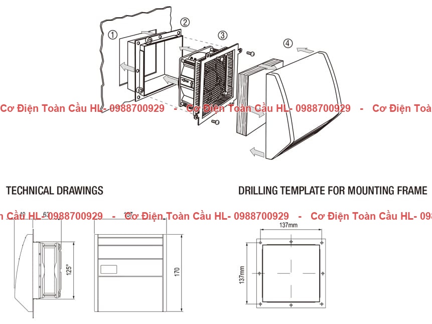 Natural Tấm lọc thoát khí NTL-F125-W – Lọc gió chống mưa hiệu quả cho tủ điện ngoài trời góc nhìn khác
