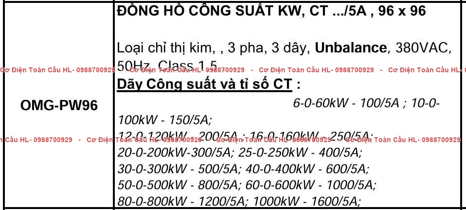 OMG-PW96 Đồng Hồ Công Suất KW 96X96 góc nhìn khác