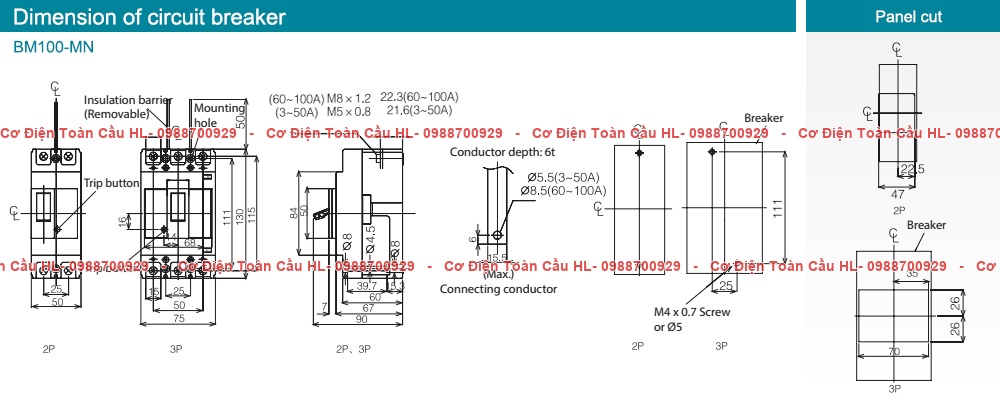 Aptomat tép MCB ABB S200 3P 50A 6kA/10kA (S203-C50) góc nhìn khác